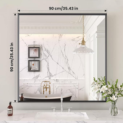 LOAAO Black Bathroom Mirror 36"X36" for Wall, Rectangle Bathroom Vanity Mirror, Tempered Glass, Hangs Vertically or Horizontally, Easy to Install, Modern Design
