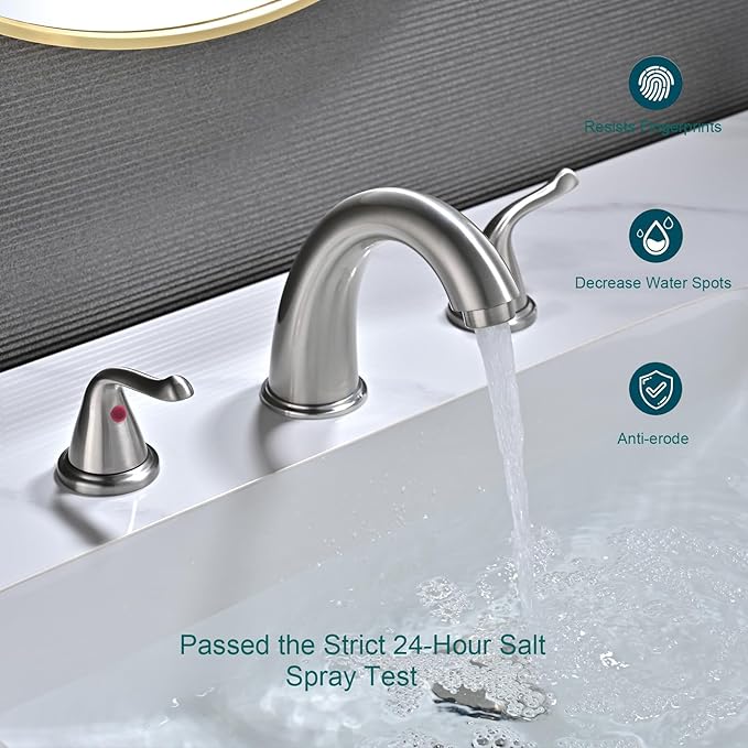 Brushed Nickel Bathroom Sink Faucets 3 Hole Widespread 8 inch for Rv Vanity Faucets for 6-12 Inch with Pop-up Drain Supply Line Made of Thickened Zinc and Metal (Brushed Nickel)