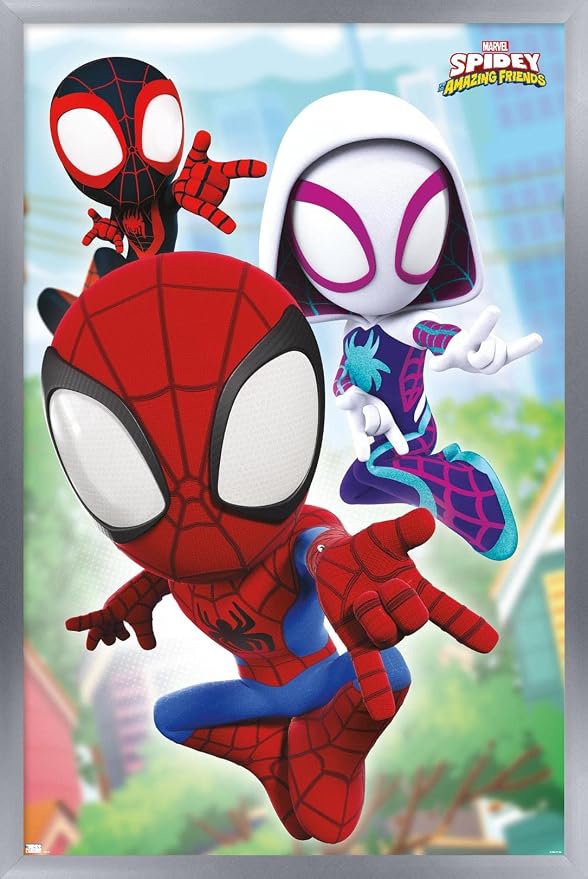 Trends International Marvel Spidey and His Amazing Friends - Webs Wall Poster, 22.37" x 34.00", Silver Framed Version