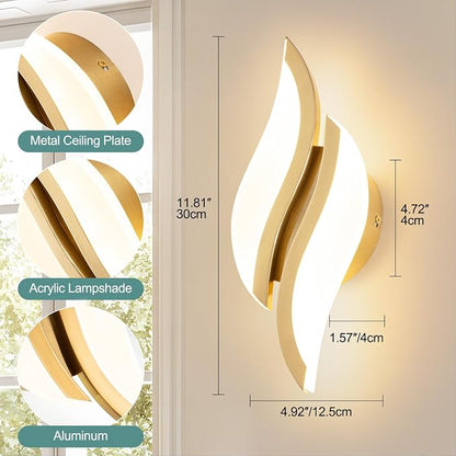 CANEOE Modern LED Wall Sconce 3000K Gold Indoor Wall Light Fixtures Acrylic Wall Sconce Lighting for Living Room Bedroom Bedside Bathroom Hallway Stairway Wall Lamp (Gold, 1 Pack, 3000K)
