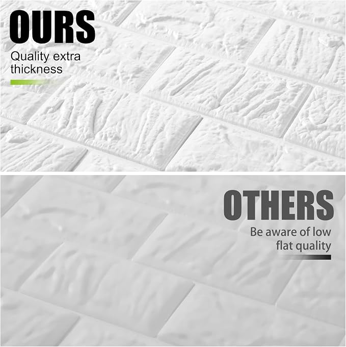 30 Pcs 3D Wall Panels Peel and Stick Wallpaper Foam, White | Faux Brick Stone Tiles, Covering 28.8-48.4 Sq ft, Self Adhesive Waterproof Panels for Bedroom Living Room Kitchen Walls