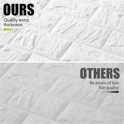 30 Pcs 3D Wall Panels Peel and Stick Wallpaper Foam, White | Faux Brick Stone Tiles, Covering 28.8-48.4 Sq ft, Self Adhesive Waterproof Panels for Bedroom Living Room Kitchen Walls