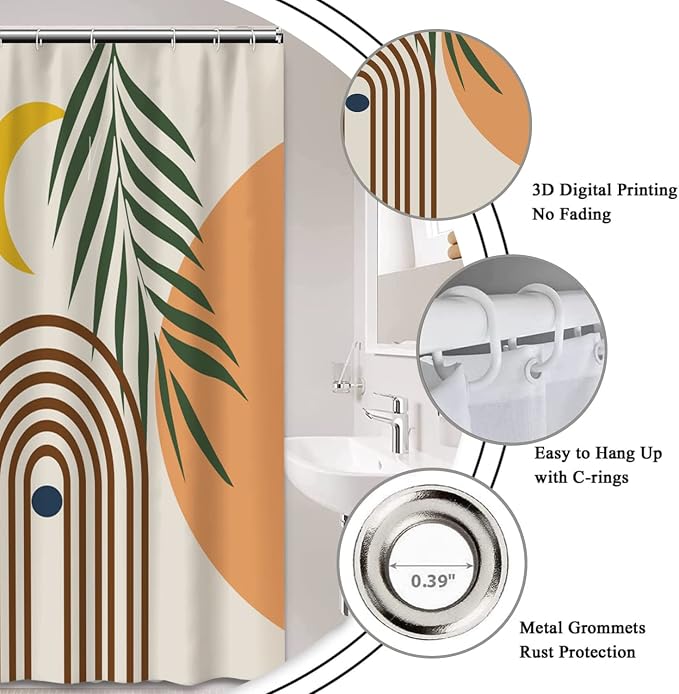AWERT Small Half Size Stall Shower Curtain with 6 Hooks Shower Stall Curtain 36 x 72 Boho 36 inch Shower Curtain for Bathroom/RV and Camper (Boho)