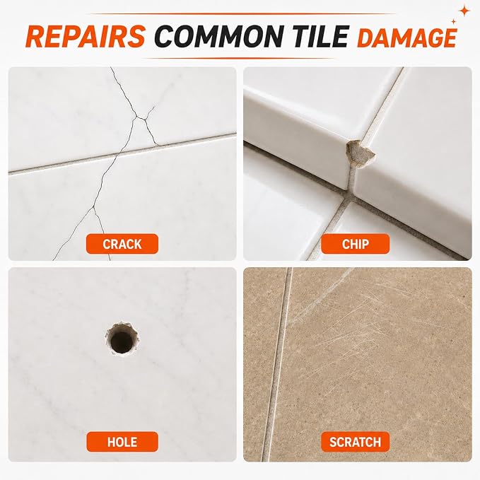 Tile Repair Kit (Color Match), Ceramic & Porcelain Epoxy Putty for Floor | For Chips, Cracks, Holes, Scratches on Porcelain & Ceramic Wall/Floor Tile, Super Bond Ceramic Tile Paste Filler
