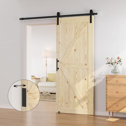 SMARTSTANDARD 38in x 84in Sliding Barn Door with 6.6ft Barn Door Hardware Kit Included, Unfinished Solid Spruce Wood Door, Assembly Required, DIY, Stainable, Natural | Unfinished Solid Spruce Wood Door, Assembly Required, DIY, Stainable, Natural