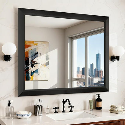 SMIROR 40x36 Matte Black Bathroom Vanity Mirror for Over Sink | Metal Wide Frame, Rectangle, Right- Angle Corner, Anti-Rust, Horizontally or Vertically Wall- Mounted for Home Remodel