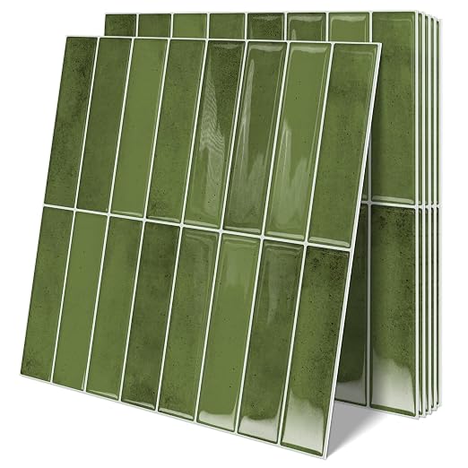 10 Sheets Upgraded Thicker Design Subway Tile Peel and Stick Backsplash | 12”×12”Self Adhesive Wall Tiles Stick on Back Splash for Kitchen,Bathroom,Camper(Green)