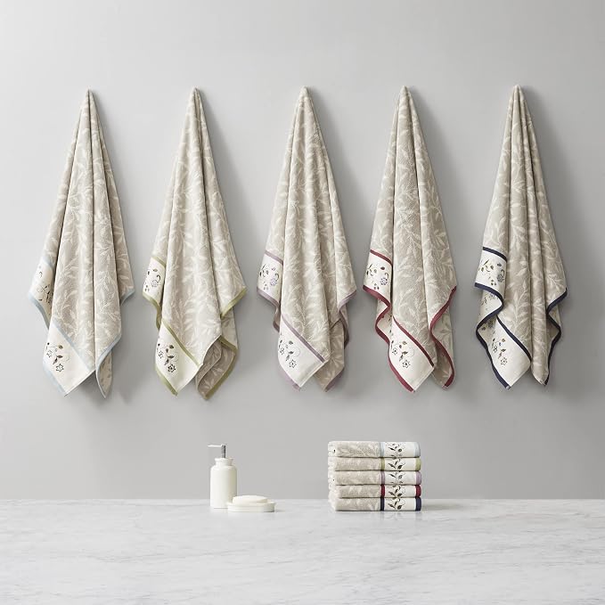 Madison Park Serene 100% Cotton Bath Towel Set Luxurious Floral Decorative Towels for Bathroom Embroidered Cotton Jacquard Design Soft Highly Absorbent for Shower 600 GSM, Multi-Sizes, Red 6 Piece | Luxurious Floral Decorative Towels for Bathroom, Embr...