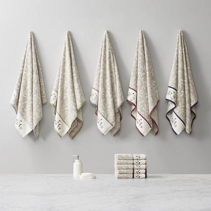 Madison Park Serene 100% Cotton Bath Towel Set Luxurious Floral Decorative Towels for Bathroom Embroidered Cotton Jacquard Design Soft Highly Absorbent for Shower 600 GSM, Multi-Sizes, Green 6 Piece | Luxurious Floral Decorative Towels for Bathroom, Em...