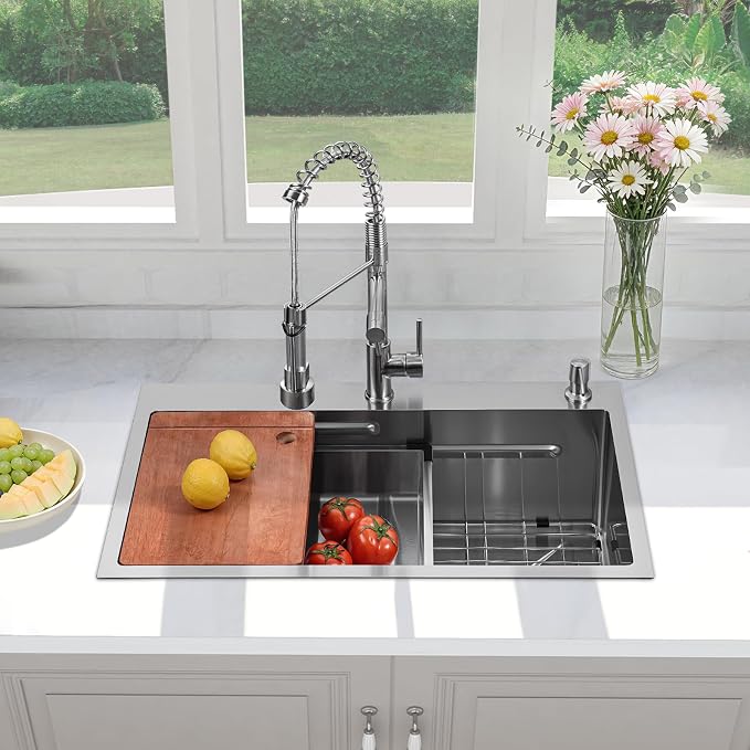 Kitchen Sink 30 Inch Drop In Kitchen Sink With Faucet Modern Stainless Steel Sink Top Mount Workstation Single Bowl Kitchen Sinks