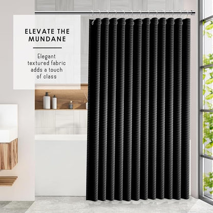 Clara Clark Black Shower Curtain - Hotel Quality Waffle Fabric Bath Curtain 72x72, Heavy Duty Waterproof Shower Curtains for Bathroom