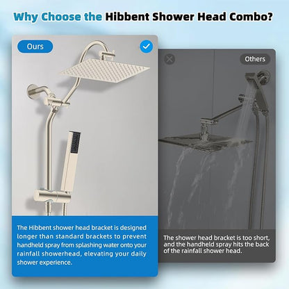 Hibbent 12'' Rainfall Showerhead with 4-mode Handheld Spray, Brushed Nickel | cUPC Certified High Pressure Showerhead Combo, 12'' Adjustable Extension Arm, Extension Bar, Easy Reach Holder, 71'' Hose