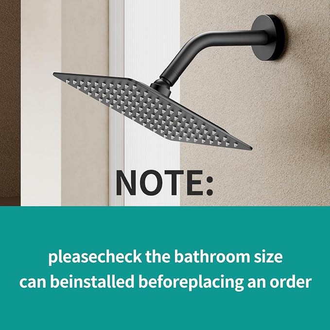 Square Rain Shower Head, High Flow Stainless Steel,Work with any decorative style，All Metal Rainfall Shower Head (Matte Black, 8)