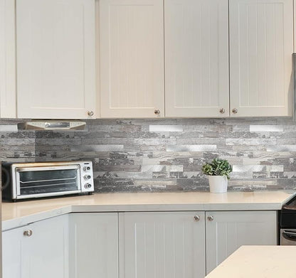 5 - Sheets Peel and Stick Wood Metal Tile Backsplash, Stick on Tiles for Backsplash Kitchen, Bathroom, Laundry Room, Camper, Fireplace (12'' X 12'', in Light Rustic)
