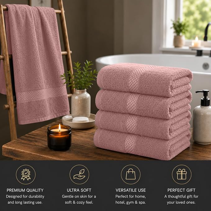 DAN RIVER 600 GSM Cotton Large Bath Towels Set of 4, 27 x 54 Inches | Larger & Lighter Weight Towels for Bathroom - Highly Absorbent & Quick Dry 100% Cotton Bath Towel Set for Home, Spa & Hotel