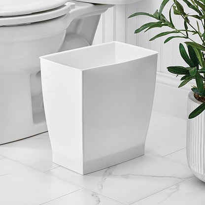 iDesign Small Plastic Bathroom Trash Can, 4-Pack, White | Slim Rectangle, For Bedroom, Office, Dorm