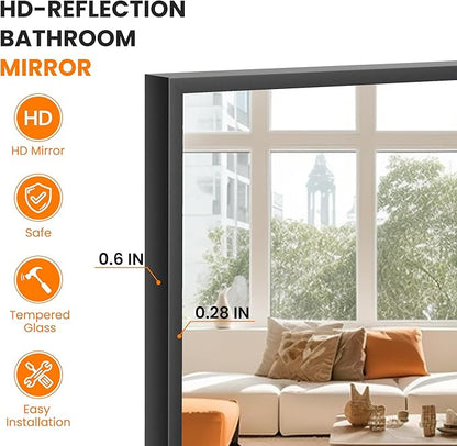 Bathroom Vanity Mirror for Wall, 30"x48" Bathroom Mirror for Over Sink | HD Shatterproof Glass, Rectangular Metal Frame, Horizontally or Vertically, Mirror for Bathroom, Living Room, Entryway(Black)