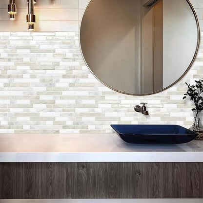 Peel and Stick Backsplash 3D Self Adhesive Wall Tile Beige 10 Sheet | Thick,Sticky,Vinyl,12"x12",Marble,for Kitchen,Bathroom
