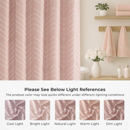 Blush Pink Boho Shower Curtain Cute Shower Curtain Modern Farmhouse Textured Chevron Striped Minimalist Bathroom Shower Curtains