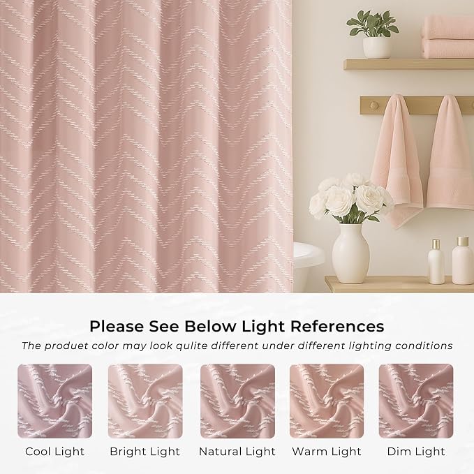 Extra Long Blush Pink Boho Shower Curtain Cute Shower Curtain Textured Tufted Chevron Striped Minimalist 72 x 84