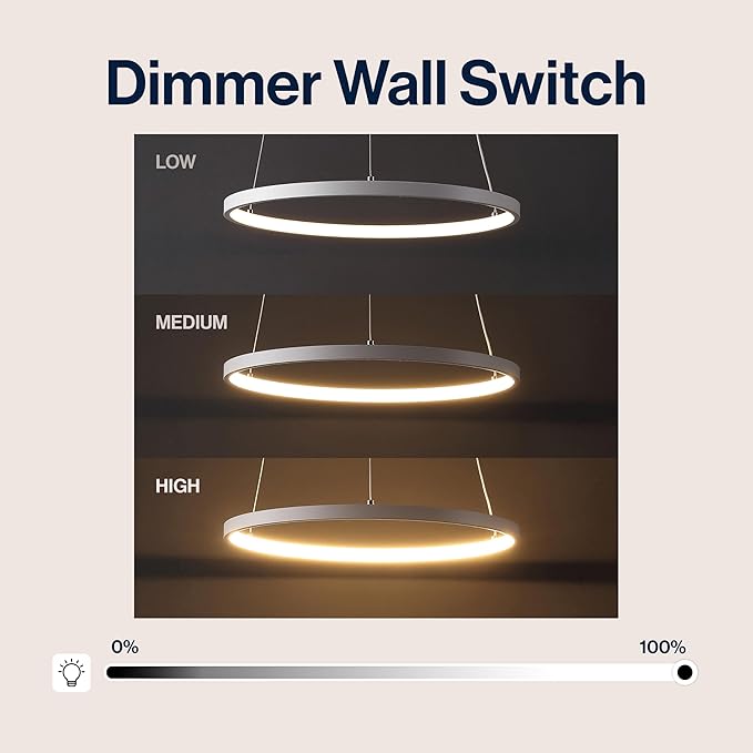 JONATHAN Y 15.75" Matte White Modern Integrated LED Pendant Light, Dimmable Round Hoop Chandelier for Kitchen Island, Dining Room, Adjustable Height Metal Hanging Light (JYL7202I)