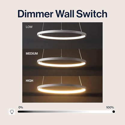 JONATHAN Y 15.75" Matte White Modern Integrated LED Pendant Light, Dimmable Round Hoop Chandelier for Kitchen Island, Dining Room, Adjustable Height Metal Hanging Light (JYL7202I)