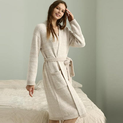 MH MYLUNE HOME Ultra Soft Robe With Pockets, Spa Bathrobe Loungewear Calf-Length, Plush Fuzzy Fluffy Wrap Robe for Women