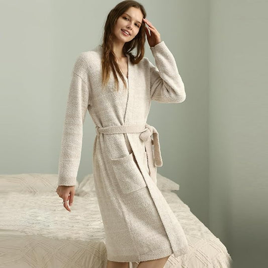 MH MYLUNE HOME Ultra Soft Robe With Pockets, Spa Bathrobe Loungewear Calf-Length, Plush Fuzzy Fluffy Wrap Robe for Women