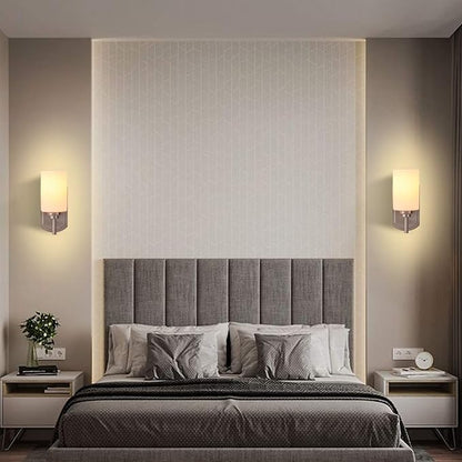 Modern Wall Sconce Set of 2, Satin Nickel Bathroom Vanity Lights | Bathroom Vanity Lighting Fixtures,White Frosted Glass Shade, For Entryway Over Mirror Living Room Bedroom