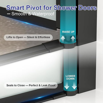 26"-28" W x 72" H Frameless Pivot Frosted Shower Door Matte Black | 1/4"(6mm) SGCC Tempered Glass with Explosion-Proof Film &Nano Coating,Customizable Width