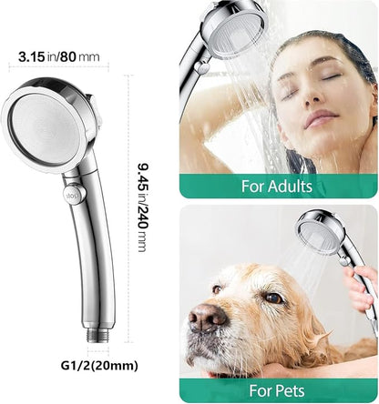 3-Setting Detachable Shower Head, Chrome Finish | High Pressure Water Saving, ON/OFF Switch, 3 Spray Modes, Interface G1/2 (0.8 inches)