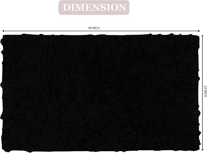 Home Weavers Bell Flower Collection 100% Cotton Tufted Bath Rugs, Extra Soft and Absorbent Bath Rugs, Non-Slip Bath Mats, Machine Washable, Bath Mats for Bathroom Floor, 24"x40" Rectangle, Black