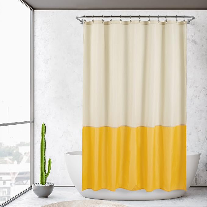 ALYVIA SPRING Waterproof Fabric Shower Curtain or Liner Cream/Yellow, 72x72 | 3 Magnets, Soft Cloth & Hotel Quality, Machine Washable, Light-Weight, Standard Size