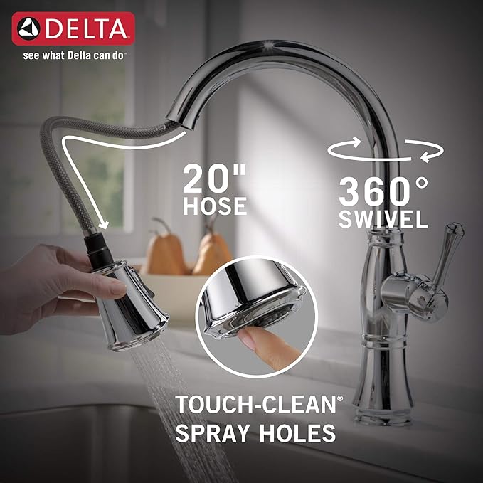 DELTA FAUCET Cassidy Pull Down Kitchen Faucet Chrome, Chrome Kitchen Faucets with Pull Down Sprayer, Kitchen Sink Faucet, Faucet for Kitchen Sink with Magnetic Docking, Lumicoat Chrome 9197-PR-DST