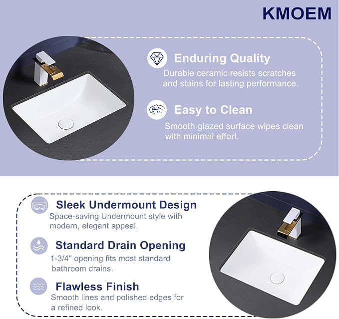 Undermount Bathroom Sink 18x13 Inch Vessel Sink White Porcelain Ceramic Under Counter Lavatory Vanity Sink Basin Rectangular Undermount Sinks with Overflow