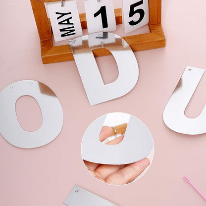 DIY Banner Kit with Letters Bright Silver Customizable Birthday Banners Graduation Banner Custom Party Hanging Banners for Graduation Wedding Party Baby Shower Decoration (Bright Silver)