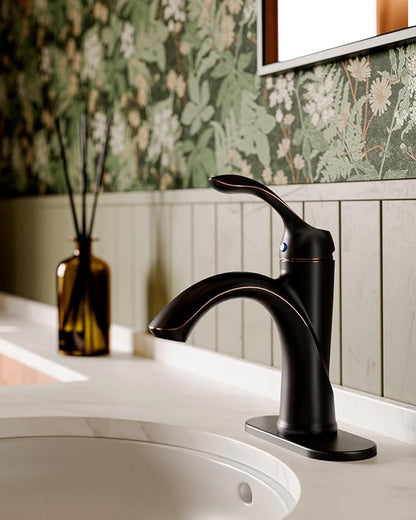 Homevacious Oil Rubbed Bronze Bathroom Faucet 1 Hole One-Handle Lever Bathroom Sink Faucets Bath Rustic Lavatory Basin Mixer Tap with Pop Up Drain with Overflow Supply Hose ORB