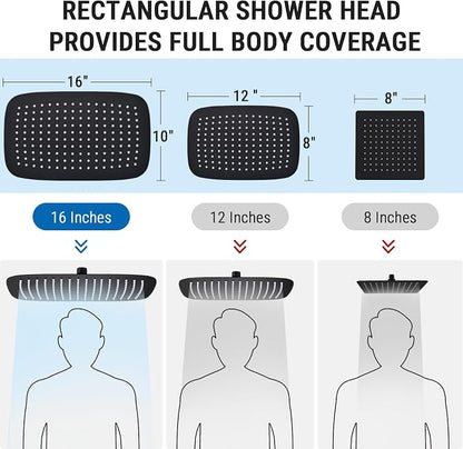 G-Promise 16 Inch All Metal Rain Shower Head with Handheld (Matte Black) | Suits Every Height, Pause Mode Diverter, Massage Mode Handheld, Full Body Coverage, Easy to Install, Modern Bath Upgrade