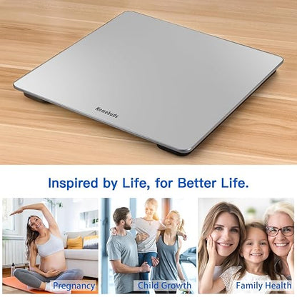 Homebuds Bathroom Scale for Body Weight High Precision 0.1lb, 400lb, Silver | Professional Factory Since 2001 Digital Weight Loss Scales Bathroom Accessories LED & Step-On, Tempered Glass, 3*AAA Included