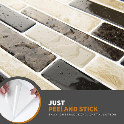 WOWSTAR 10-Sheet Peel and Stick Backsplash Tile for Kitchen Wall, Back Splash Stick On Tiles for Kitchen (12"x12", Tan) | Peel and stick backsplash, self-adhesive wall tile, Tan, waterproof, kitchen bathroom wall, 10-sheet