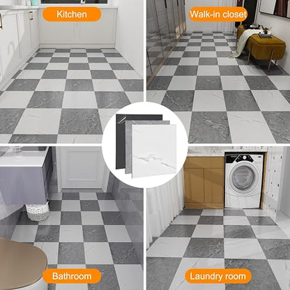 Peel and Stick Floor Tile 10-Pack 12 x 12 inch,Self-adhesive Waterproof Vinyl Flooring Plank for Bathroom,Kitchen, Dining Room, Bedrooms, Cover 10 Sq. Ft Grey & White Marble (5 Tiles per Color)