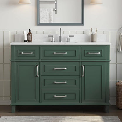 48 Inch Green Bathroom Vanity with Sink, Fully Assembled Bathroom Vanities with Soft Closing Doors & Dovetail Drawers, Solid Wood Vanity Bathroom, 48 Inch Vanity with Sink