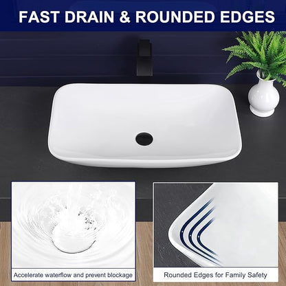 Vessel Sink 28"x16" Rectangular Bathroom Sink Modern White Porcelain Ceramic Above Counter Vanity Sink for Bathrooms Art Basin