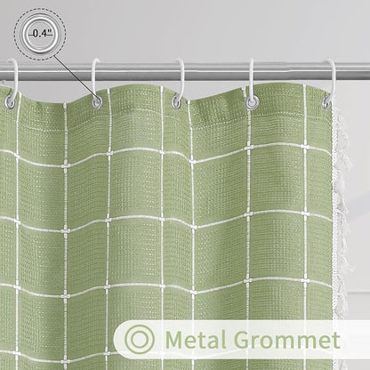 Sage Green Boho Farmhouse Shower Curtain for Bathroom 72x72 | 320 GSM French Country Plaid Tassel Shower Curtain, Rustic Aesthetic Bathroom Decor Windows Curtain