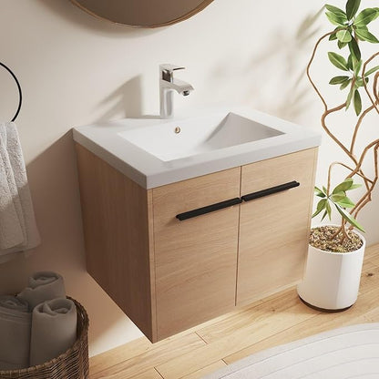24" Floating Bathroom Vanity,24 Inch Bathroom Vanity with Sink,Single Sink Wall Mounted Vanity Combo,Brown Wall Mounted Cabinet Set
