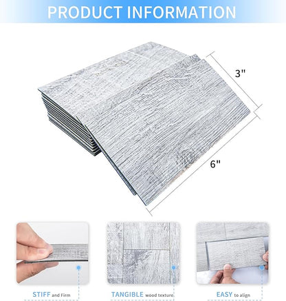 Art3d 102-Pack Peel and Stick Backsplash on Subway Tile, White-Washed Wood | 3 x 6 in, PVC, Self Adhesive, Waterproof, Traceless Peel, Modular Splicing, Ideal for Vanities, Bathrooms