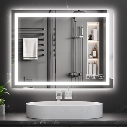 Koonmi 36x24 LED Bathroom Mirror with Light, Anti-Fog, 3 Colors | Backlit + Front Lit, Dimmable Brightness, Shatterproof HD Distortion-Free Tempered Glass, Hardware Included