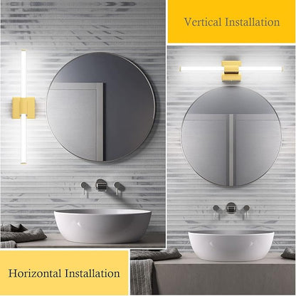 Ralbay 24inch Gold Bathroom Vanity Light Bar 22W Modern LED Vanity Lights Gold Bathroom Wall Mounted Light Fixtures Over Mirror(5500K White Light)