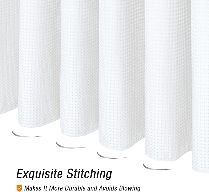 Extra Long 230GSM White Shower Curtain, 72 x 84 | 230GSM Tall Fabric Shower Curtain for Bathroom, Water Repellent, Machine Washable