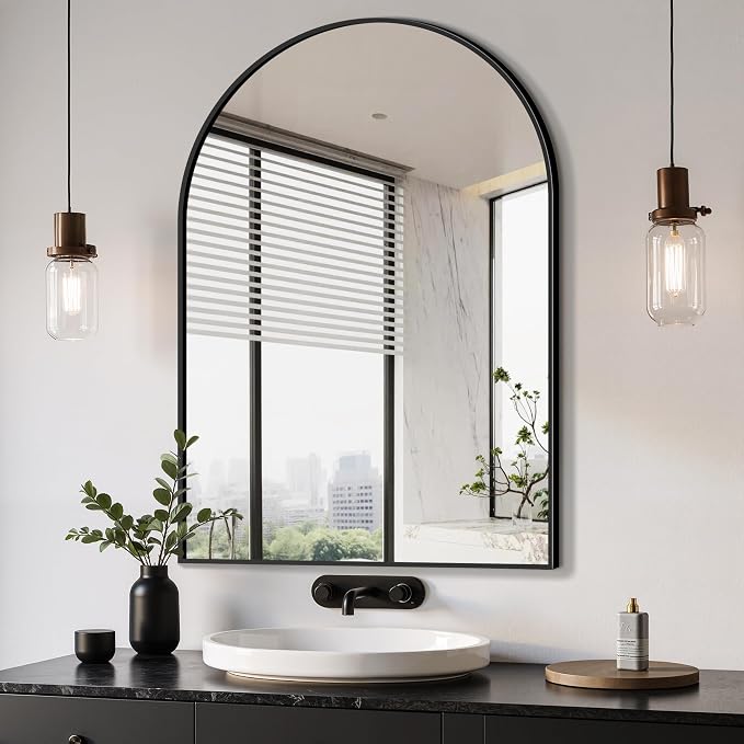 Arched Bathroom Mirror, 26"x38", Black | Wall Mounted, Vanity Mirror, For Bedroom, Living Room and Entryway
